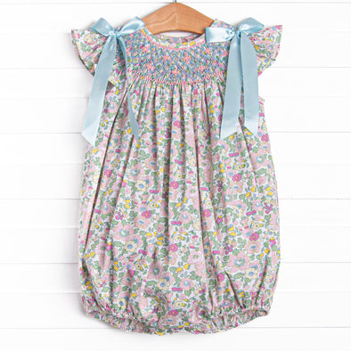 Blooming Bows Smocked Bubble, Blue