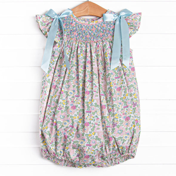 Blooming Bows Smocked Bubble, Blue