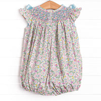 Blooming Bows Smocked Bubble, Blue