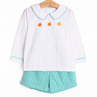 Prim Pumpkins Embroidered Short Set, Green