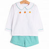Prim Pumpkins Embroidered Short Set, Green