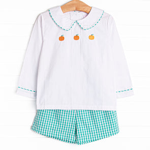 Prim Pumpkins Embroidered Short Set, Green