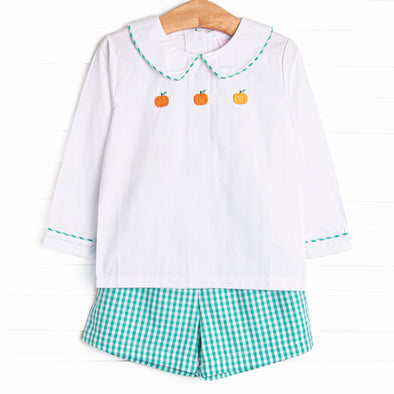 Prim Pumpkins Embroidered Short Set, Green