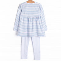 Lexi Legging Set, White and Light Blue Stripe