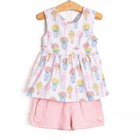 Garden Party Petals Ruffle Short Set, Pink