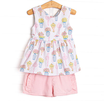 Garden Party Petals Ruffle Short Set, Pink