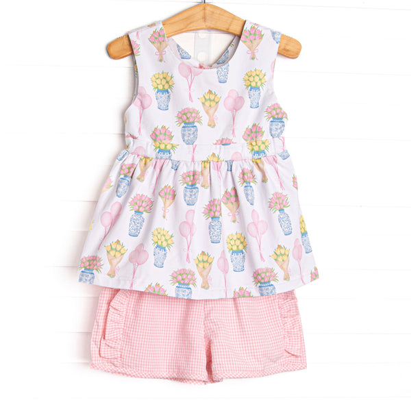 Garden Party Petals Ruffle Short Set, Pink