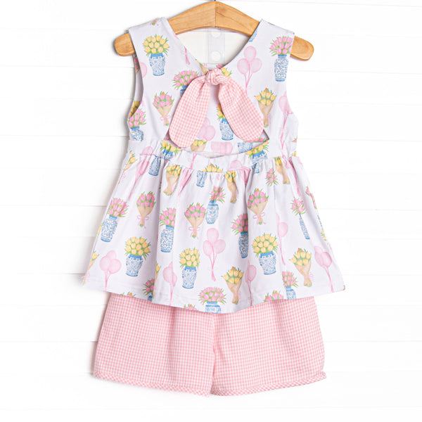 Garden Party Petals Ruffle Short Set, Pink