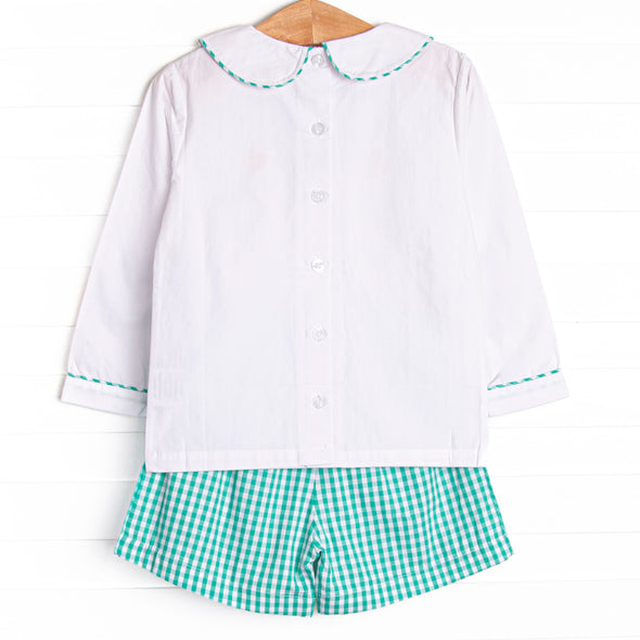 Prim Pumpkins Embroidered Short Set, Green