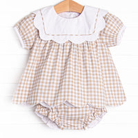 Thanksgiving Day Scalloped Bib Diaper Set, Tan