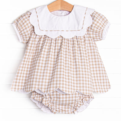 Thanksgiving Day Scalloped Bib Diaper Set, Tan
