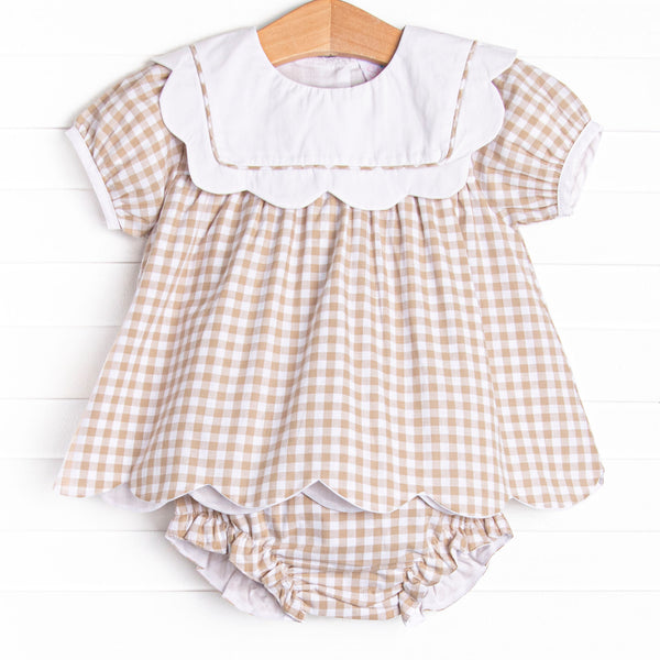 Thanksgiving Day Scalloped Bib Diaper Set, Tan