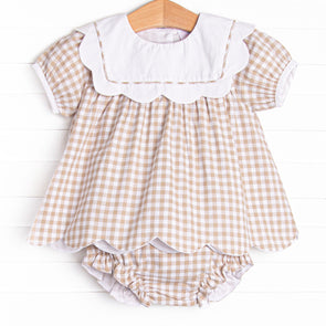 Thanksgiving Day Scalloped Bib Diaper Set, Tan