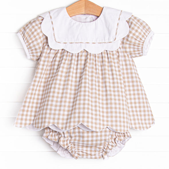 Thanksgiving Day Scalloped Bib Diaper Set, Tan