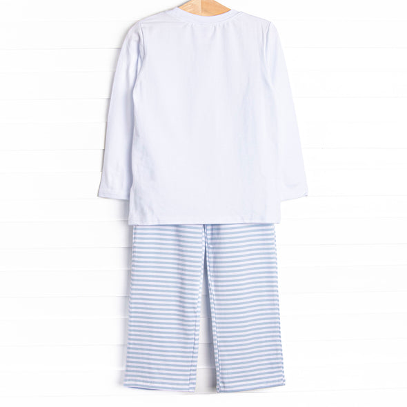 Evan Pant Set, White and Light Blue Stripe