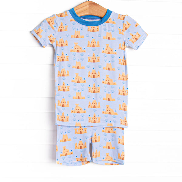 Seashells and Sandcastles Bamboo Pajama Short Set, Blue
