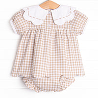 Thanksgiving Day Scalloped Bib Diaper Set, Tan