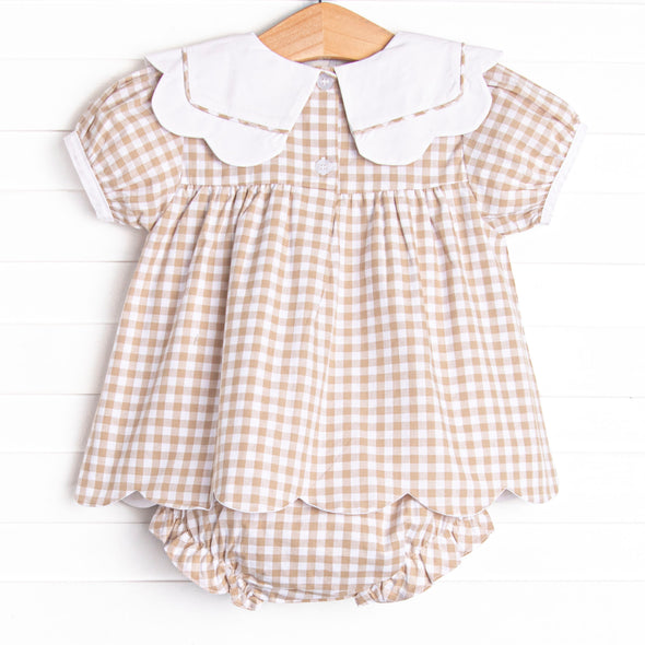 Thanksgiving Day Scalloped Bib Diaper Set, Tan