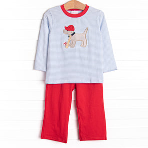 Play Ball Pup Applique Pant Set, Red