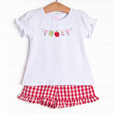 First Day Favorites Embroidered Ruffle Short Set, Red