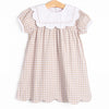 Thanksgiving Day Scalloped Bib Dress, Tan