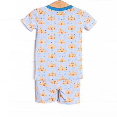 Seashells and Sandcastles Bamboo Pajama Short Set, Blue