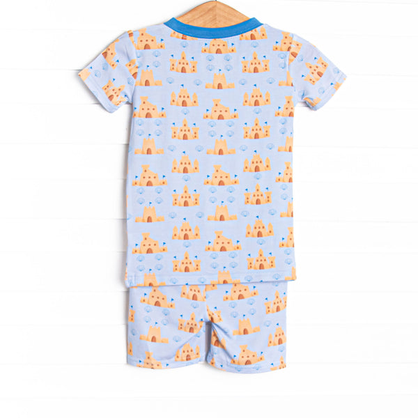 Seashells and Sandcastles Bamboo Pajama Short Set, Blue