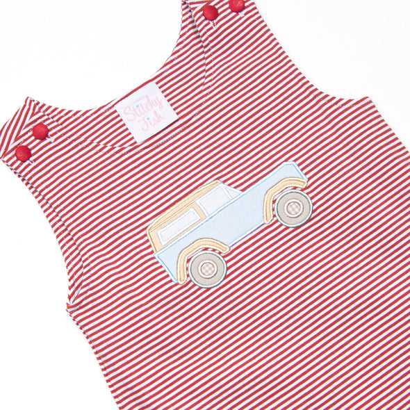 Blue Bronco Applique Jon Jon, Red