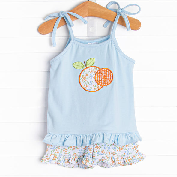 Tangerines in Tulum Applique Short Set, Orange