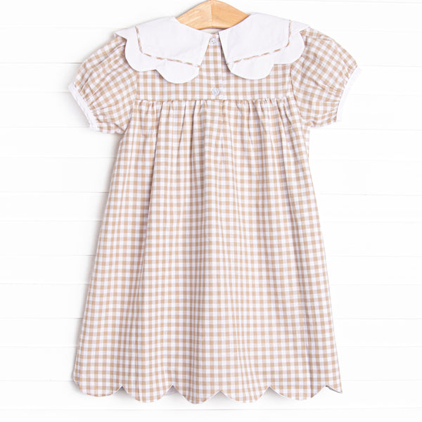 Thanksgiving Day Scalloped Bib Dress, Tan