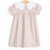 Thanksgiving Day Scalloped Bib Dress, Tan