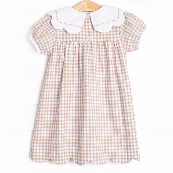 Thanksgiving Day Scalloped Bib Dress, Tan