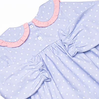 Periwinkle Polka Dot Collared Legging Set, Blue