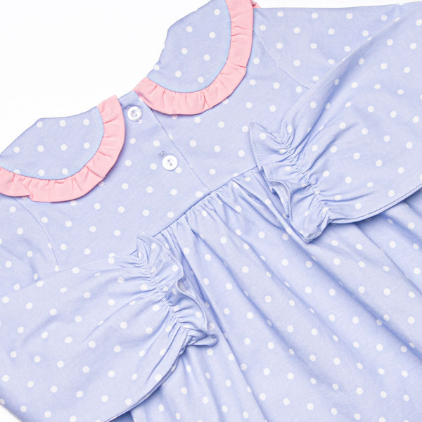 Periwinkle Polka Dot Collared Legging Set, Blue