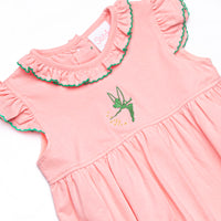 Storybook Flight Embroidered Ruffle Neck Bubble, Pink