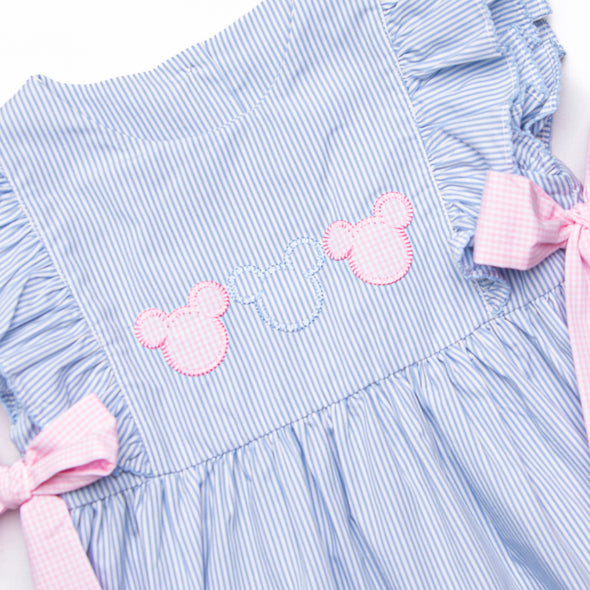 Little Mouse Trio Applique Dress, Blue Stripe