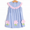 Petal Me Pretty Applique Dress, Blue Gingham