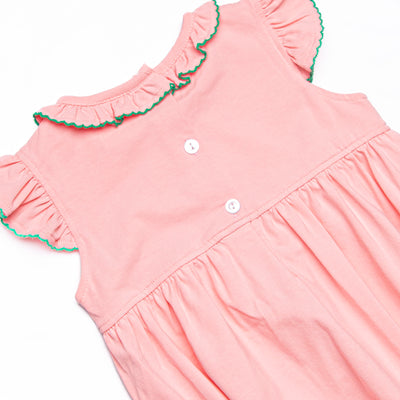 Storybook Flight Embroidered Ruffle Neck Bubble, Pink