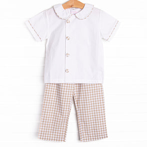 Thanksgiving Day Collared Pant Set, Tan