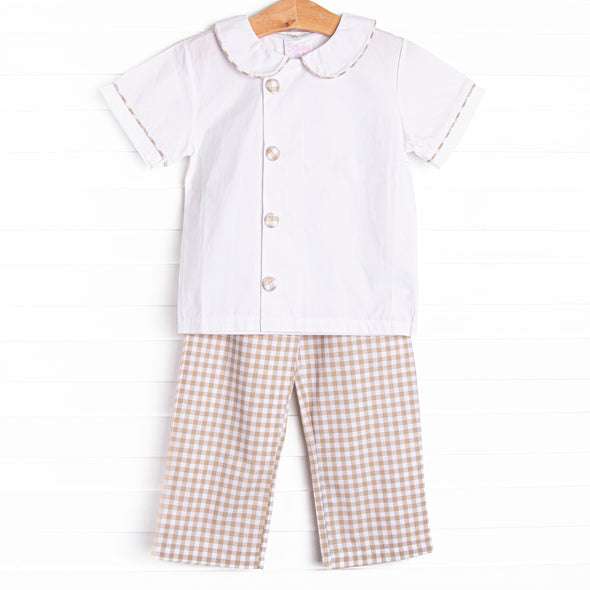 Thanksgiving Day Collared Pant Set, Tan