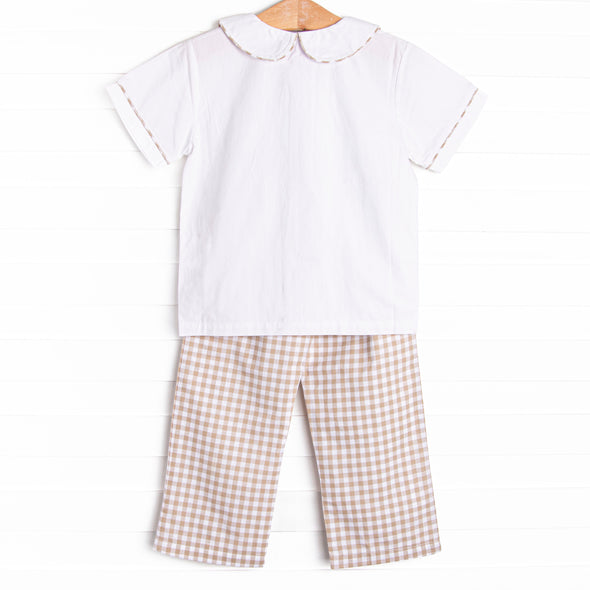 Thanksgiving Day Collared Pant Set, Tan