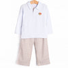 Thanksgiving Day Embroidered Polo Pant Set, Tan