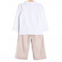 Thanksgiving Day Embroidered Polo Pant Set, Tan