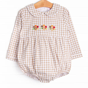 Thanksgiving Day Embroidered Long Sleeve Bubble, Tan