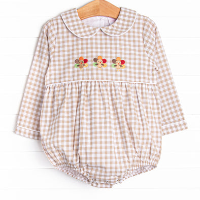 Thanksgiving Day Embroidered Long Sleeve Bubble, Tan