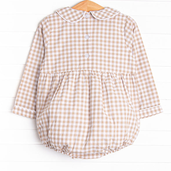 Thanksgiving Day Embroidered Long Sleeve Bubble, Tan