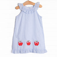 Apple Trio Applique Dress, Blue