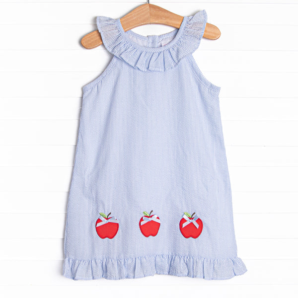 Apple Trio Applique Dress, Blue