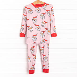 Pink Christmas Bamboo Pajama Set, Pink