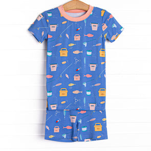 Rest and Reels Bamboo Pajama Short Set, Blue